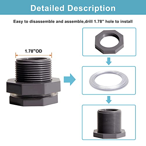 1 Inch PVC Bulkhead Water Tank Connector Adapter Fitting with Plugs Thru-Bulk Pipe Fitting for Rain Barrels, Aquariums, Ponds(Set of 1) - size: 1"-1pcs