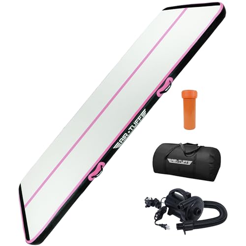 Inflatable Gymnastics Mat | Air Tumbling Track with Electric Pump for Home Gym, Yoga, Cheer, Gymnastics Equipment | Includes Mat Bag | Perfect for Kids and Adults, Indoor and Outdoor Use - color: Pink/Carbon Fiber, size: 20ftx3.3ftx4in