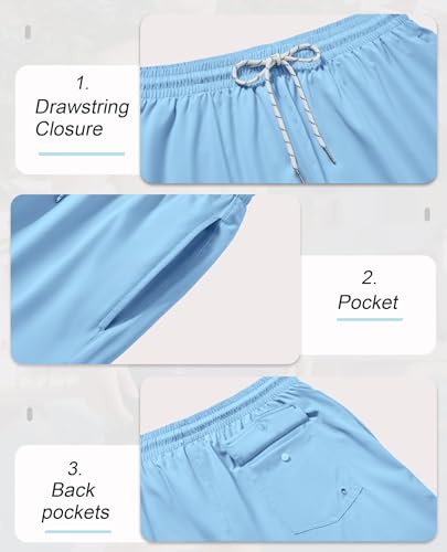 Gleeease 5 Inch Mens Swim Trunks with Compression Liner Men's Bathing Suit - color: Light Blue, size: 3X-Large