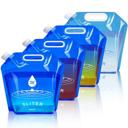 SOCATER Water Container Bags, 4 Packs BPA Free No-Leak Foldable Plastic 1.3 Gallon Water Container Bag for Camping Hiking Backpack Emergency Storage Jug