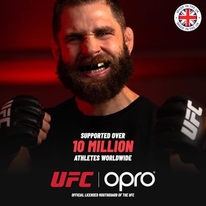 OPRO Instant Custom-Fit Mouthguard – Dentist Level Gum Shield Adult and Kids – OPRO Mouth Guard Boxing and MMA, Self-Fit Gum Shield Rugby – Maximum Protection with Dental Warranty (White/Gold) - color: White/Gold, size: Adult (10+)