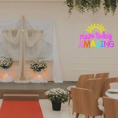 Make Today Amazing Neon Sign Yellow Sunrise Neon Light Inspirational Letter Neon Light Up Sign Boho Wall Art LED Light Sign for Party Birthday Cafe Wedding Gym - style: Half the Sun