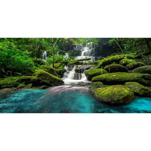 AWERT 72x24 inches Waterfall Terrarium Background Tropical Rainforest Aquarium Background Mountain Lake Green Tree Reptile Habitat Background Durable Polyester Background