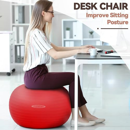 Fitvids Anti-Burst and Slip Resistant Exercise Ball Yoga Ball Fitness Ball Birthing Ball with Quick Pump - color: Red, size: XXL(31-34in/78-85cm)