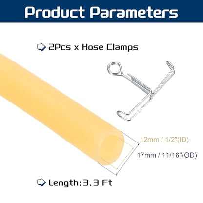 PATIKIL 3.3 Ft(1M) Natural Latex Rubber Tubing, 1/2"(12mm) ID x 11/16"(17mm) OD Sling Shot Rubber Tubing Tube with Hose Clamps for Exercise, Stretching, Laboratory, Home Hose Tube - size: 12mm ID x 17mm OD