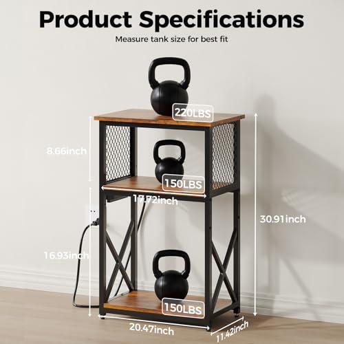 10 Gallon Fish Tank Stand with Power Outlet, 3 Tier Aquarium Stand with Shelf, Turtle/Reptile Tank Stand for Home Office,Adjustable Boards, 20.47''L×11.42''W×30.91''H, Retro Brown