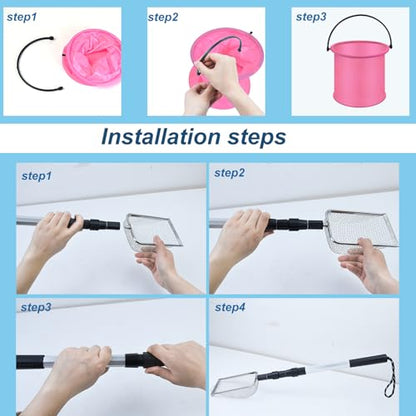 4pcs Shelling Scooper Tools for Beach, Adjustable Shark Tooth Sand Sifter with Mesh Shell Collecting Bag Foldable Beach Bucket Beach Scoop Shovel Toys for Adults Kids Picking Seashell Rock Hunting(P) - color: Pink