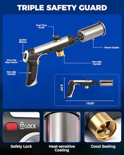 SAKER High-Power Propane Torch Gun, 3272°F Adjustable Propane Torch Lighter for Grill, Fire Starter, Cooking & Soldering(Propane Gas Not Included) (1 SET)