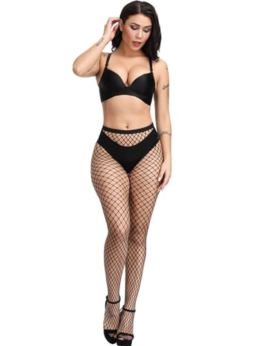 Fishnet Stockings for Women's Sexy High Waist Fishnet Tights Thigh High Stockings Pantyhose - color: Black Fishnet Stockings-large Grid