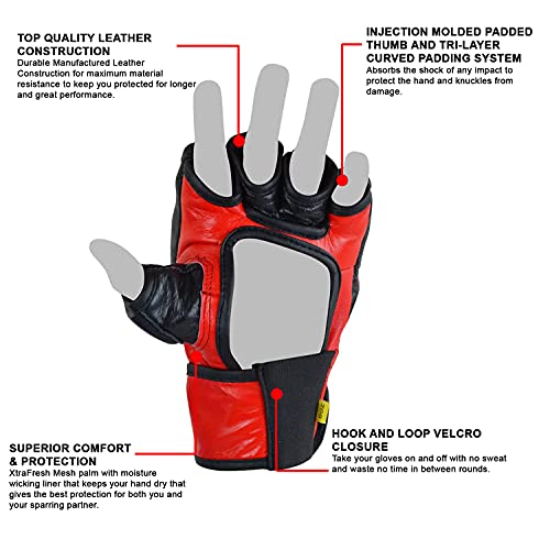 Combat Corner MMA Leather Construction Tech Fight Spar Gloves for Men and Women - Kickboxing, MMA, Muay Thai Fighting Training Sparring Gloves - size: Large
