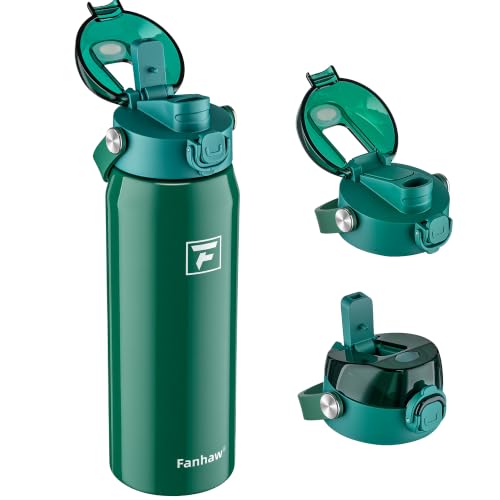 Fanhaw 24 oz Insulated Stainless Steel Water Bottle with 2-in-1 Straw& Chug Lid, Leakproof Wide Mouth Vacuum Bottle for School, Sports, Kids, Teens& Adults, Back to School Essentials (Mars Green) - color: Mars Green