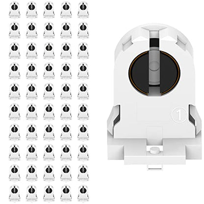 Non-shunted Turn Type T8 Lamp Holder JACKYLED 50-Pack UL Socket Tombstone for LED Fluorescent Tube Replacements Screw Type Medium Bi-pin Socket - style: T8 Lamp Holder without Wires-50 Pack