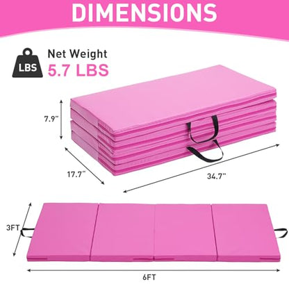 Gymnastics Mat, 3x6FT / 4x8FT 2" Thick Kids' Folding Tumbling Mat - color: 3x6FT-Pink