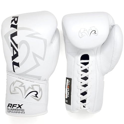 RIVAL Boxing RFX-Guerrero SF-H Lace-Up Sparring Gloves, Quilted Horsehair Padding, Laminated with a Low-Density Foam - color: White, size: 18 oz.