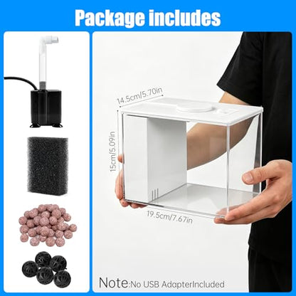 Betta Fish Tank Small Aquarium 1 Gallon Self Cleaning Fish Tank Starter Kit with Filter,Light and Adjustable Water Pump All-in-one Smart Desktop Aquarium for Shrimp Goldfish (Upgrade Filter Media)
