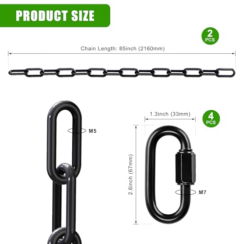 BeneLabel 2Pcs 85" Heavy Duty Swing Chain with Hooks Porch Swing Chains - color: Black, size: 85"