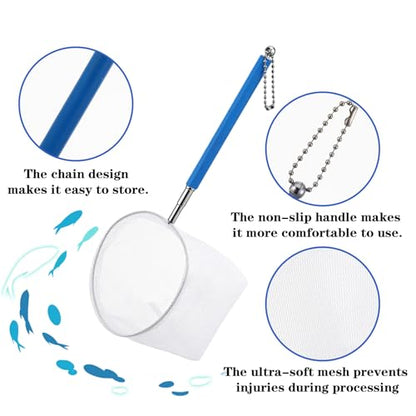 2 Pack Fish Tank Net 3 & 4 Inch Stainless Steel Fish Nets Small Tank Net for Shrimp Bettas Mesh Aquarium Nets with Durables Handle Aquarium Accessories
