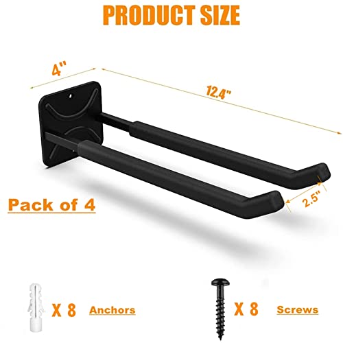 TORACK 4-Pack Garage Storage System Hooks, Wall Mount Tool Organizer | Heavy Duty, Chair Hanger Garage Storage Utility Hooks for Car Tires, Ladders, Chairs, Strollers, Power Tools, Garden Tools - size: 4-Pack 12.4" Heavy Hooks