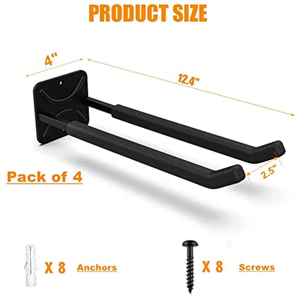 TORACK 4-Pack Garage Storage System Hooks, Wall Mount Tool Organizer | Heavy Duty, Chair Hanger Garage Storage Utility Hooks for Car Tires, Ladders, Chairs, Strollers, Power Tools, Garden Tools - size: 4-Pack 12.4" Heavy Hooks