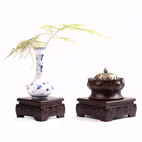GOLDY&WENDY Square Solid Wood Base Handmade Carved Rosewood Display Stand Vase Teapot Aquarium Lamp Pedestal