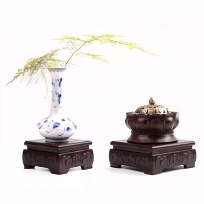 GOLDY&WENDY Square Solid Wood Base Handmade Carved Rosewood Display Stand Vase Teapot Aquarium Lamp Pedestal