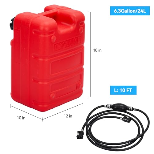 Marine Tank, 6 Gallon Marine Boat Transfer Tank with 9.8ft Hose, I-Shaped Handle, Easy to Carry for Outboard Engine Boats, Fishing Boat, Deck Boat,Yacht - size: 24L