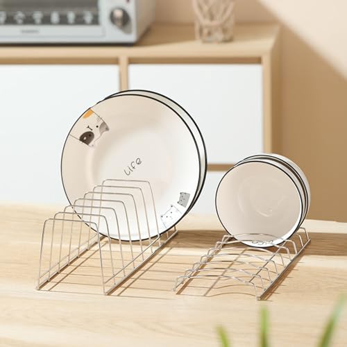 Pot Lid Organizer, 8-Tier Rack Holder, Stainless Steel with Nickel Finish, for Bakeware Dish Plate, Cutting Boards, Pots & Pans, Serving Trays, Reusable Containers in Cabinet Pantry (Long style) - color: Long style