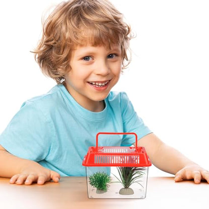 Baluue Portable Fish Tank, Handheld Fish Tank, Plastic Mini Box, Transparent Cutout Design, Plastic Aquarium with Handle for Turtle and Pet Lid for Random