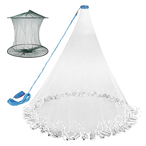 Neween Cast Net for Fishing with Shrimp Cage, American Freshwater Saltwater 3/4/5/6/7/8/9/10Ft Radius Casting Net Bait Trap Fish, Heavy Duty Zinc Sinker, 3/8 Inch Mesh Size - style: 3ft (90cm) Radius