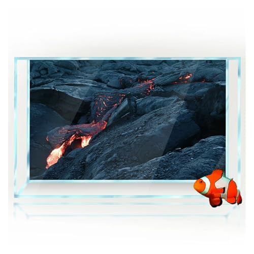Fish Tank Background Aquarium Background Volcano Magma Lava Rock Black HD Printing Wallpaper Fish Tank Reptile Habitat Decorations for Home(30x40cm 12x16in)