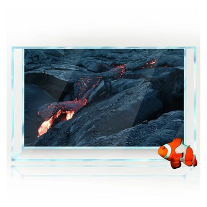 Fish Tank Background Aquarium Background Volcano Magma Lava Rock Black HD Printing Wallpaper Fish Tank Reptile Habitat Decorations for Home(30x40cm 12x16in)