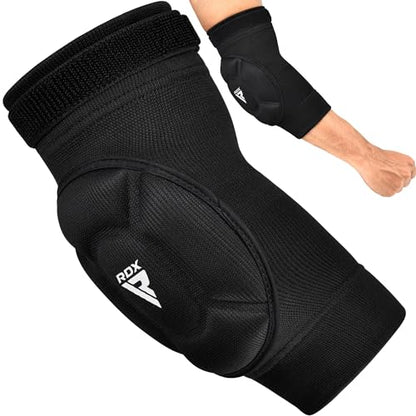 RDX Elbow Pads, Muay Thai MMA Kickboxing Sparring Elbow Guard, Martial Arts Striking Protection,Wrestling Basketball Adjustable MTB Volleyball Compression Padded Sleeve, Men Women - color: Black White, size: Small