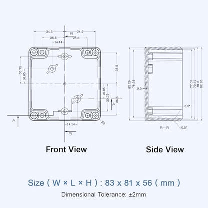 Junction Box with Clear Cover IP65 Waterproof Project Box Dustproof ABS Plastic Electrical Project Boxes Universal Enclosure, Black 3.2"x 3.1"x 2.2"(83x81x56mm)(Pack of 2)