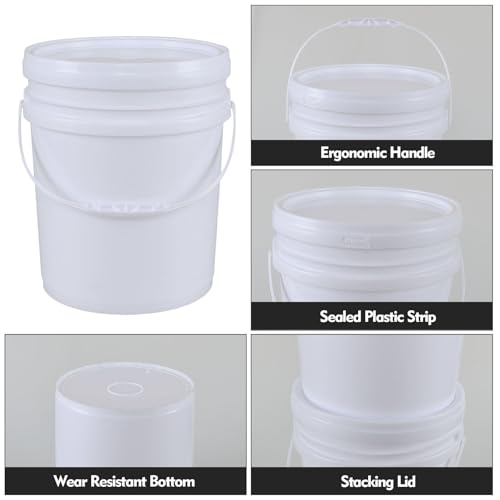 7 Gallon (4 Pack) Large Bucket Pail Container with Airtight Lid, Food Grade BPA Free, White