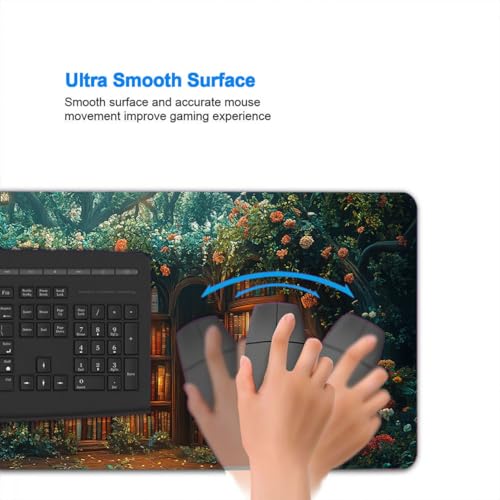 Forest Library Desk Mat Secret Garden Cat Fairy Tale Light Mousepad XL Large Gaming Mouse Pad Laptop Keyboard Mat Desk Pad For Office Desktops, Home Workstations, and Laptops 31.5x11.8 Inch