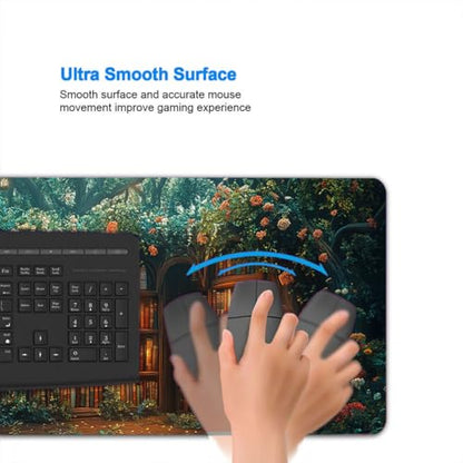 Forest Library Desk Mat Secret Garden Cat Fairy Tale Light Mousepad XL Large Gaming Mouse Pad Laptop Keyboard Mat Desk Pad For Office Desktops, Home Workstations, and Laptops 31.5x11.8 Inch