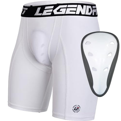 Men Baseball Compression Straps Shorts with Athletic Cup - color: White, size: Medium