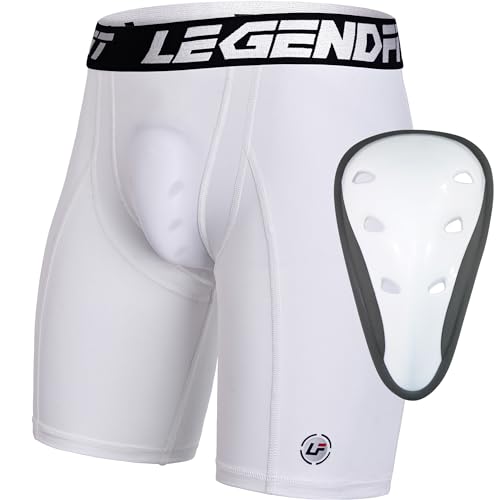 Men Baseball Compression Straps Shorts with Athletic Cup - color: White, size: Large