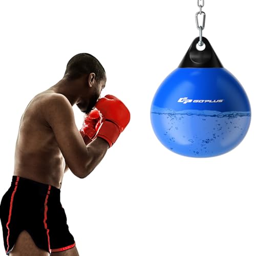 Goplus Water Aqua Bag, 21'' 180 Pound /18” 110 Pound Heavy Punching Bag with Adjustable Metal Chain, Water Injection Hose, Boxing Training Bag for Adults Fitness, MMA - style: Blue-21”, 180LBS
