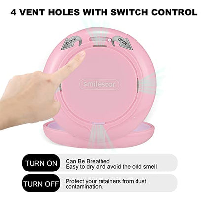 Retainer Case, Slim Aligner Case with Adjustable Vent Holes and Mirror, Compatible with Invisalign, Night Guard and Mouth Guard, Premium Retainer Case, With Aligner Remover Tool, Chew & Brush, Pink | Portable for Travel-with Vent Holes, Secure Magnetic Cl