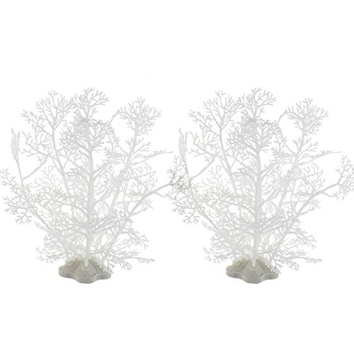 Aquarium Decor Plastic Plant Small,Fish Tank Decoration Ornament Artificial Plants 8 inch (White 2 Pcs) - color: White 2 Pcs