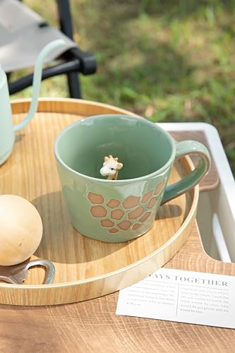 DIHOclub Giraffe Coffee Cup Ceramic 3D Wild Animal Inside Mug,Cute Cartoon Handmade Figurine Mugs,Holiday and Birthday Gift for Coffee Milk Tea Lovers,12 OZ(Green Giraffe) - color: Green Giraffe