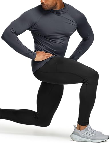 TSLA Men's Thermal Long Sleeve Compression Shirts, Mock/Turtleneck Winter Sports Running Base Layer Top - color: Mock Neck Charcoal, size: Medium