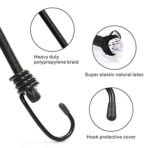 BEXSLE Bungee Cords with Hooks, Heavy Duty Outdoor Elastic Bungee Straps，No Odour Industrial Grade Bungee Rope for Securing Tarps, Luggage,Tents, Bikes or Garden Tidying 24in6pcs + 48in2pcs (Black) - size: 24 inches x 6 pcs + 48 inches x 2 pcs