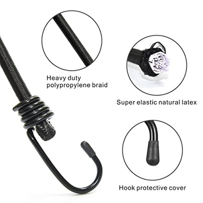 BEXSLE Bungee Cords with Hooks, Heavy Duty Outdoor Elastic Bungee Straps，No Odour Industrial Grade Bungee Rope for Securing Tarps, Luggage,Tents, Bikes or Garden Tidying 24in6pcs + 48in2pcs (Black) - size: 24 inches x 6 pcs + 48 inches x 2 pcs