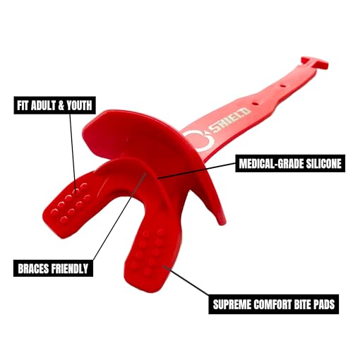 O Shield Striker Football Lip Guard with Permanent Strap - color: Red