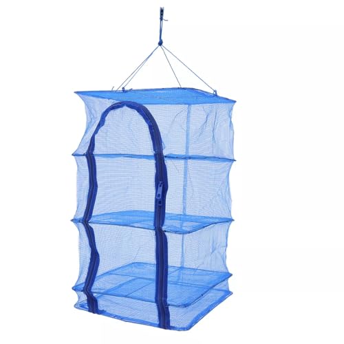 4 Layer Fish Mesh Hanging Drying, Folding Fish Drying Net, Vegetable Fish Dishes Mesh Hanging Drying Net with Zipper Opening for Shrimp Fish Fruit Vegetables Herb