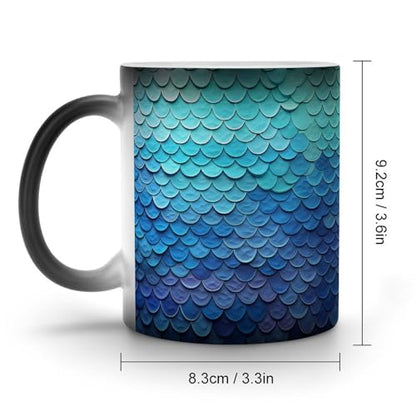 Heat Changing Mug Color Changing Mugs Blue Mermaid Fish Scale Printed Ceramic Heat Sensitive Coffee Cup Discoloration Mug Funny Mugs Magic Funny Art Mug