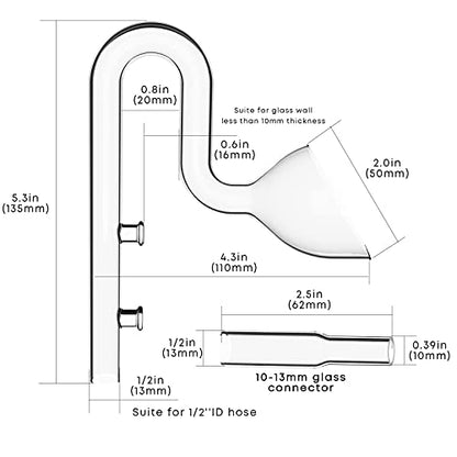 FZONE Aquarium Glass Mini Skimmer Lily Inflow and Outflow Sets for Mini Nano Tanks Filter Pipes(for 1/2inch Tubing)
