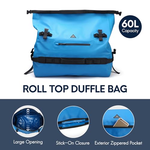 Haimont IPX7 Waterproof Roll-Top Dry Duffel Backpack Bag - color: Blue, size: 60L